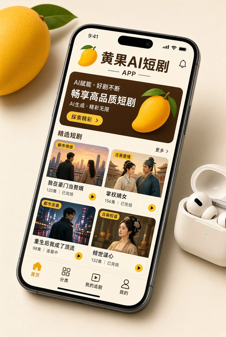 黄果AI短剧移动阅读界面示意